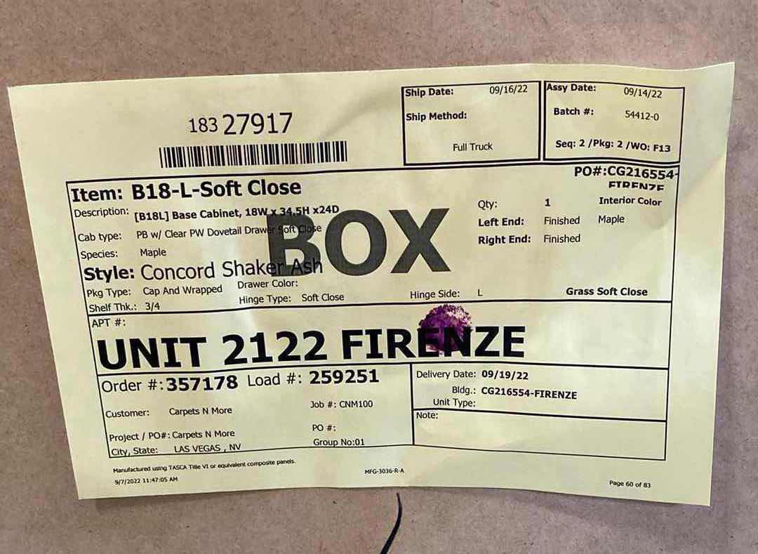 Photo 1 of LEEDO CONCORD SHAKER ASH 1 DOOR 1 1 SHELF & 1 DRAWER BASE CABINET 18” 24” H 34.5”