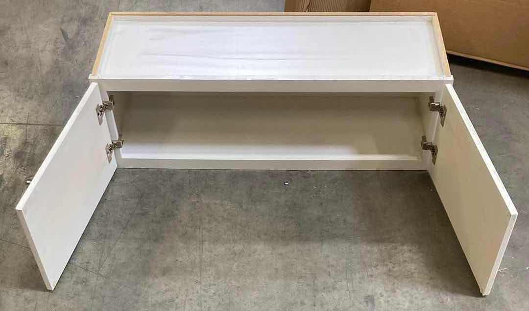 Photo 1 of LEEDO MIDWAY WOODGRAIN WHITE 2 DOOR WALL CABINET 35.75” X 13” H13”