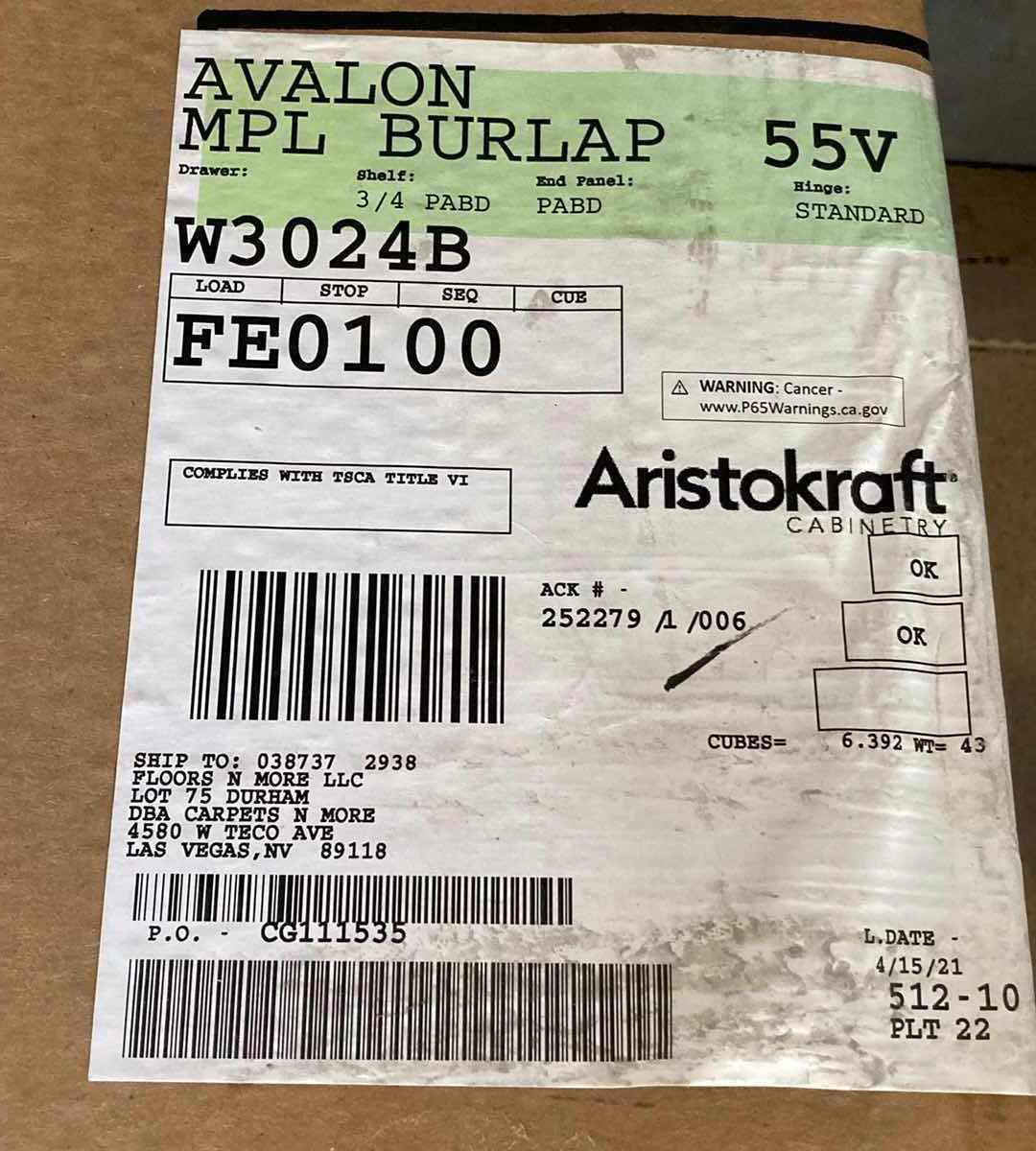 Photo 1 of ARISTOKRAFT CABINETRY AVALON SINCLAIR MAPLE BURLAP FINISH 2 DOOR 1 SHELF BASE CABINET 29.5” X 13” H24”