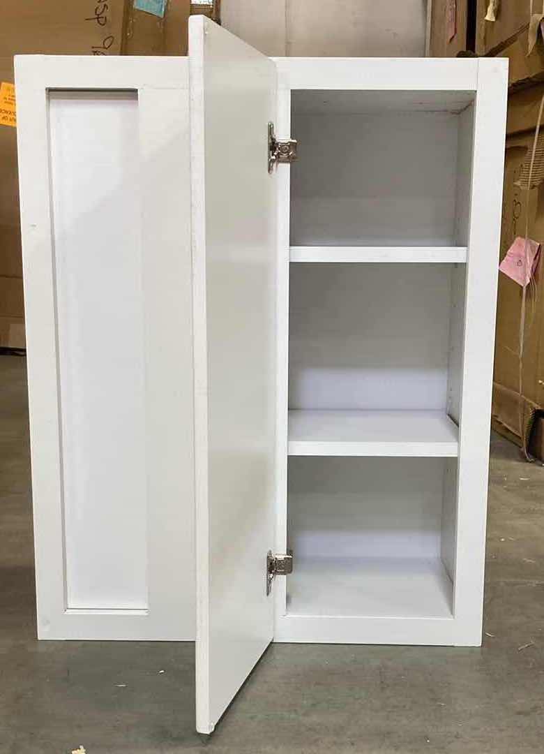 View 2 of LEEDO MIDWAY WOODGRAIN WHITE 1 DOOR 2 SHELF WALL CABINET 24” X 12” H30”