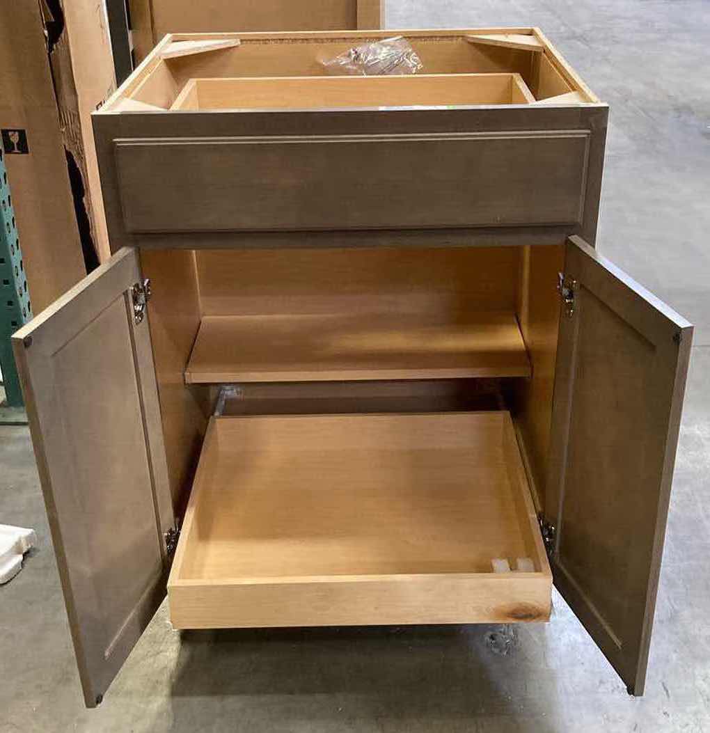 Photo 3 of ARISTOKRAFT CABINETRY AVALON SINCLAIR MAPLE BURLAP FINISH 2 DOOR 1 SHELF & 1 DRAWER BASE CABINET W ROLLING TRAY 26.5” X 24” H35”