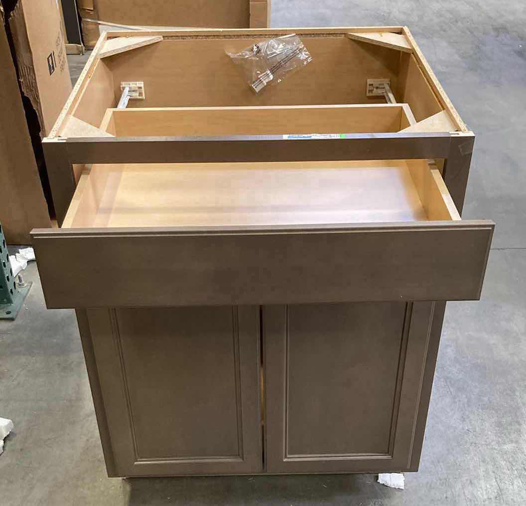 Photo 2 of ARISTOKRAFT CABINETRY AVALON SINCLAIR MAPLE BURLAP FINISH 2 DOOR 1 SHELF & 1 DRAWER BASE CABINET W ROLLING TRAY 26.5” X 24” H35”