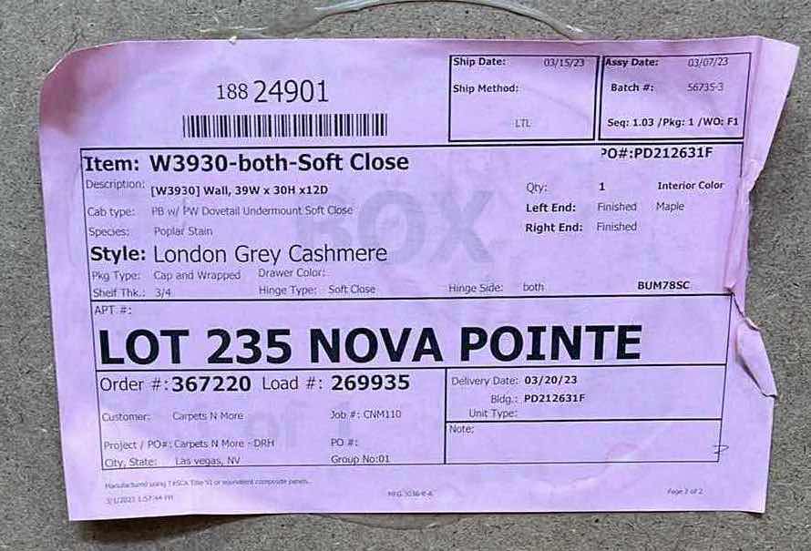 Photo 1 of LEEDO LONDON GREY CASHMERE 2 DOOR 2 SHELF WALL CABINET 39” X 12” H30”