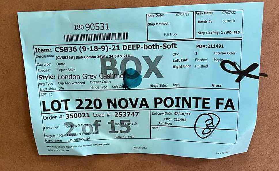 Photo 1 of A LEEDO LONDON GREY CASHMERE 2 DOOR 2 DRAWER SINK BASE CABINET 36” X 21” H34.5”