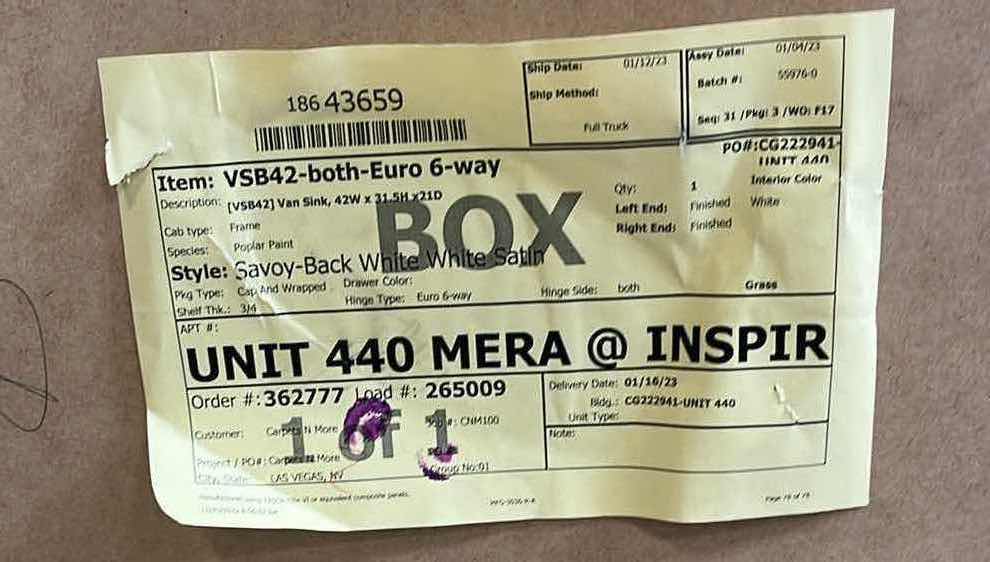 Photo 1 of LEEDO SAVORY WHITE SATIN 2 DOOR VANITY SINK BASE CABINET 42” X 21” H31.5