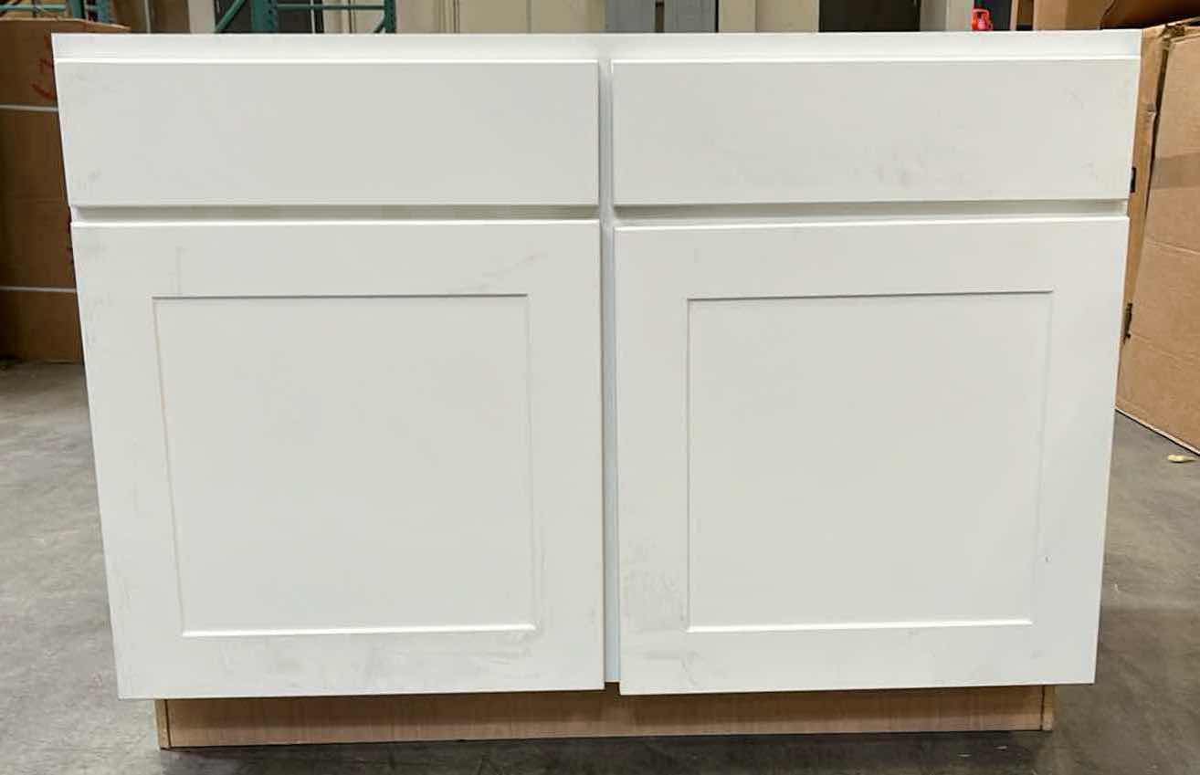 Photo 1 of LEEDO SAVORY WHITE SATIN 2 DOOR VANITY SINK BASE CABINET 42” X 21” H31.5