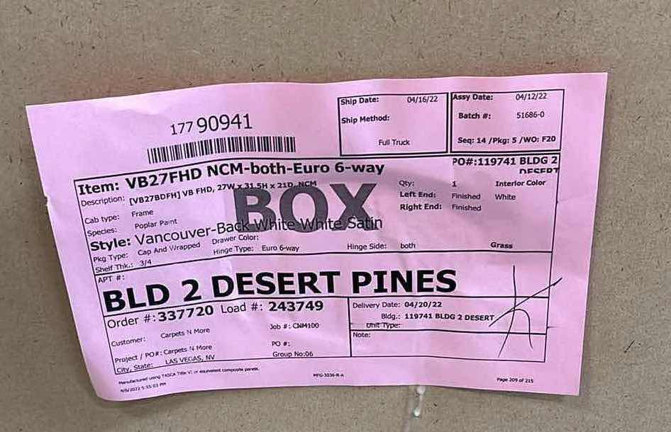 Photo 1 of LEEDO VANCOUVER WHITE SATIN 2 DOOR VANITY SINK BASE CABINET 27” X 21” H31.5”