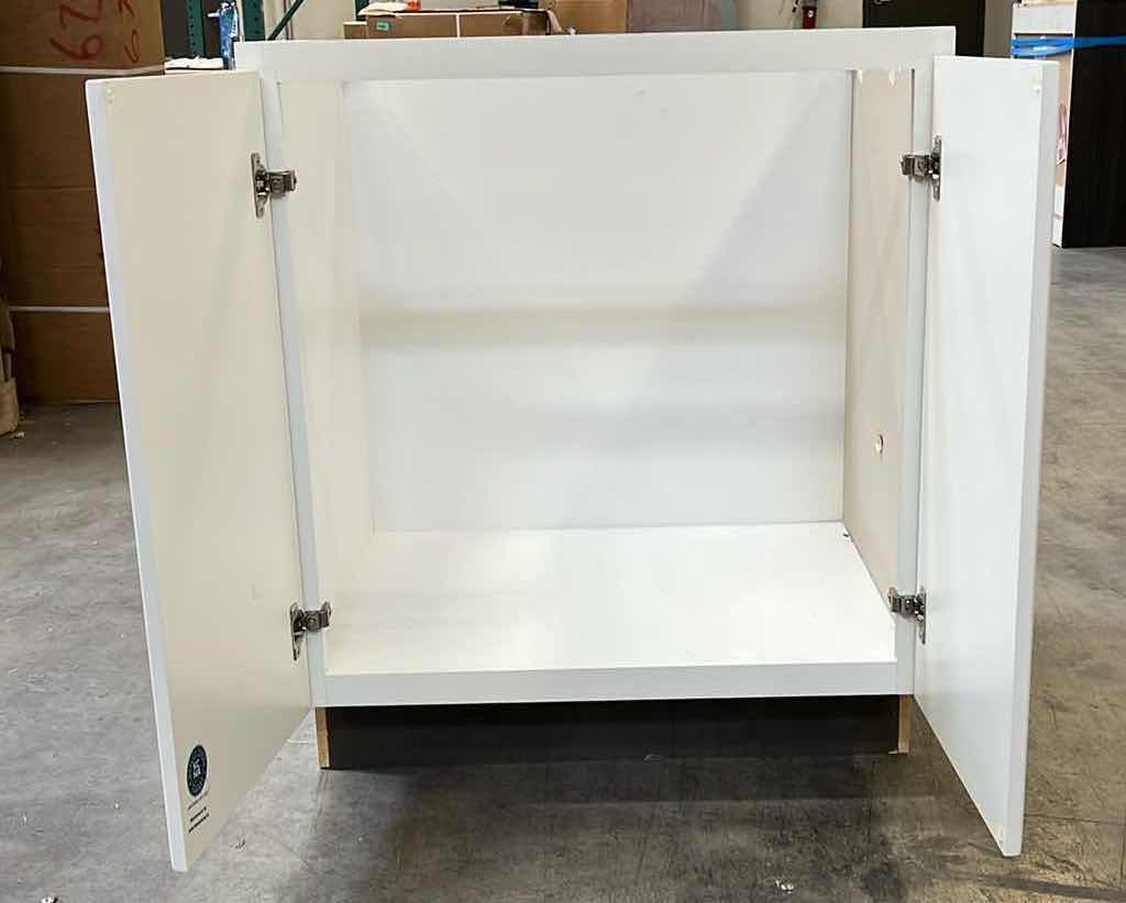 Photo 1 of LEEDO VANCOUVER WHITE SATIN 2 DOOR VANITY SINK BASE CABINET 27” X 21” H31.5”