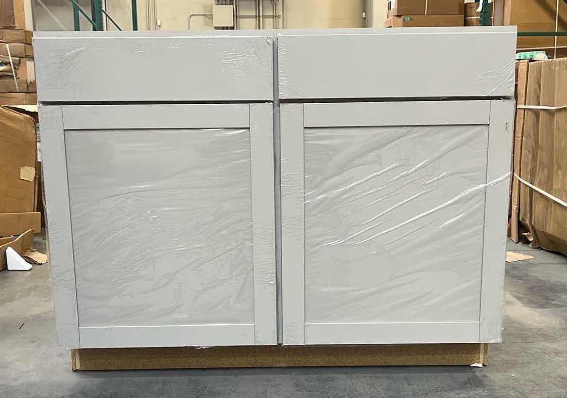 Photo 1 of ARISTOKRAFT BERLLIN STONE GREY 2 DOOR 2 DRAWER & 1 SHELF W 2 ROLLOUT TRAYS 44.5” X 24” H35.25”