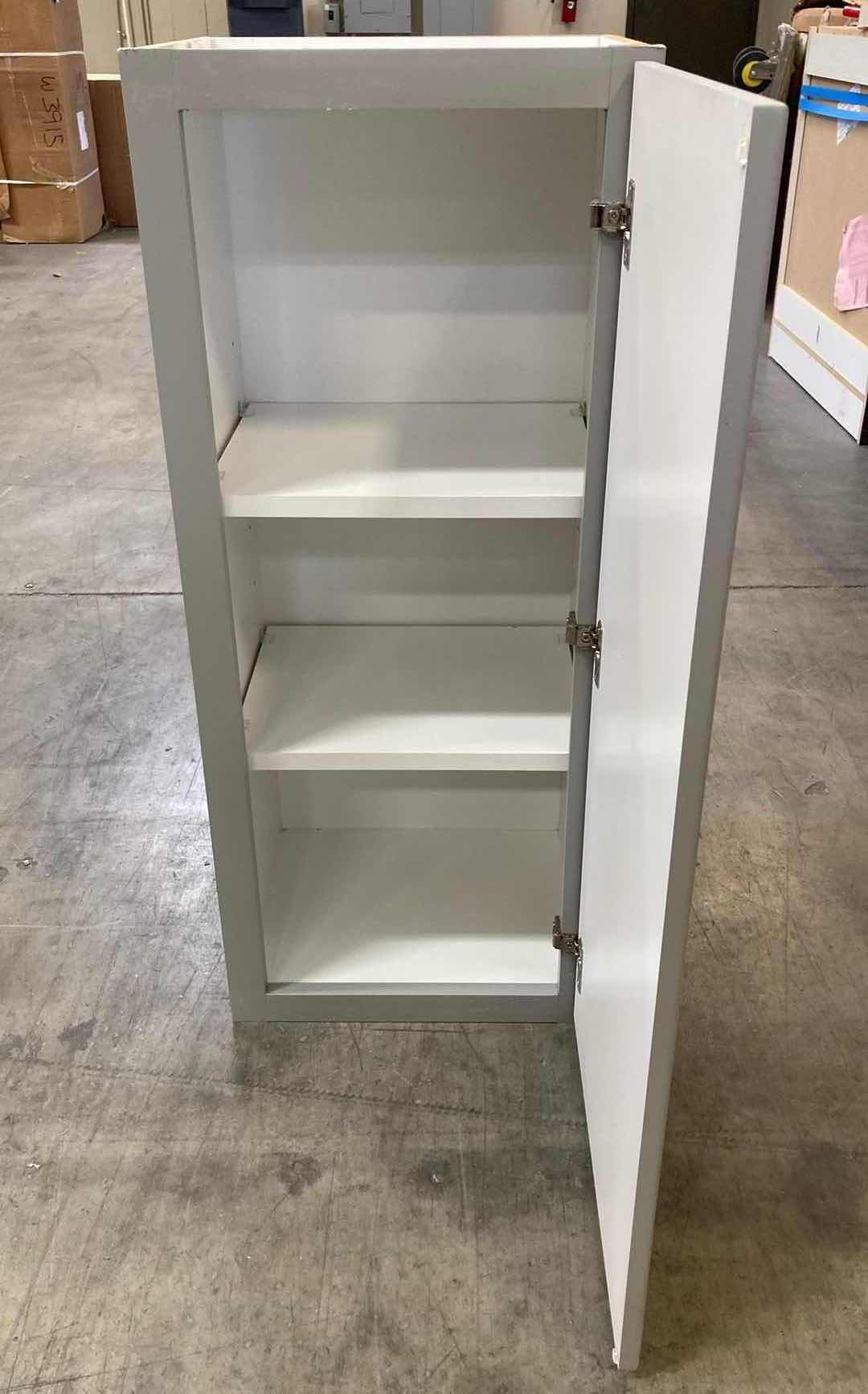 Photo 1 of LEEDO SAVOY WHITE PEBBLE FINISH 1 DOOR 2 SHELF WALL CABINET 15” X 12” H36”