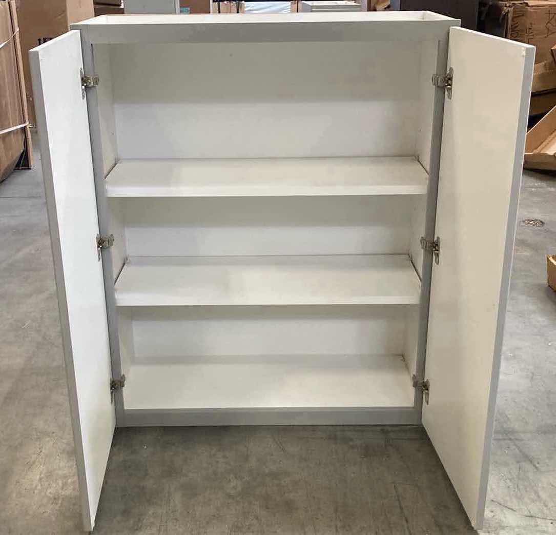 Photo 1 of LEEDO SAVOY WHITE PEBBLE FINISH 2 DOOR 2 SHELF WALL CABINET 30” X 12” H36”