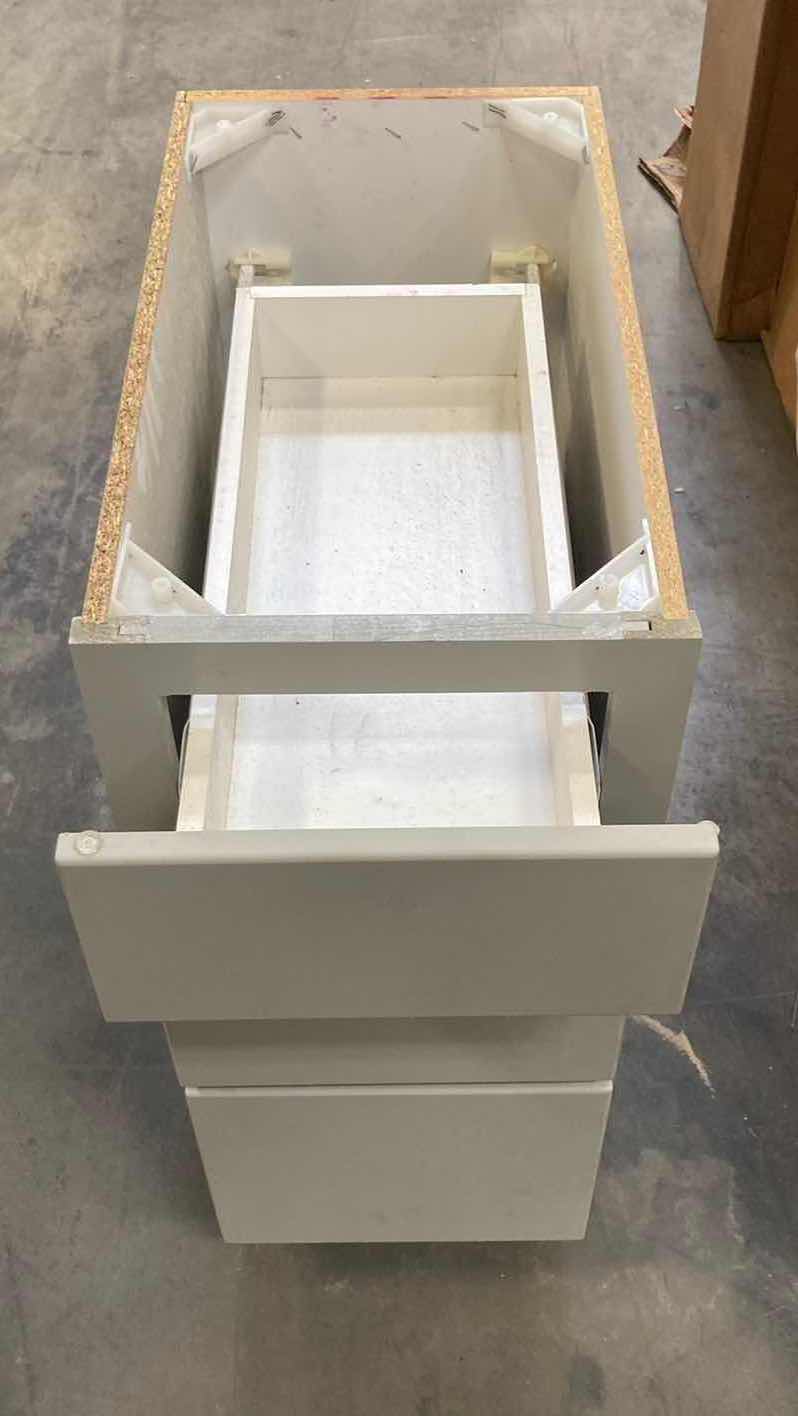 Photo 2 of LEEDO SAVOY WHITE PEBBLE FINISH 3 DRAWER BASE CABINET 12” X 21” H31.5”