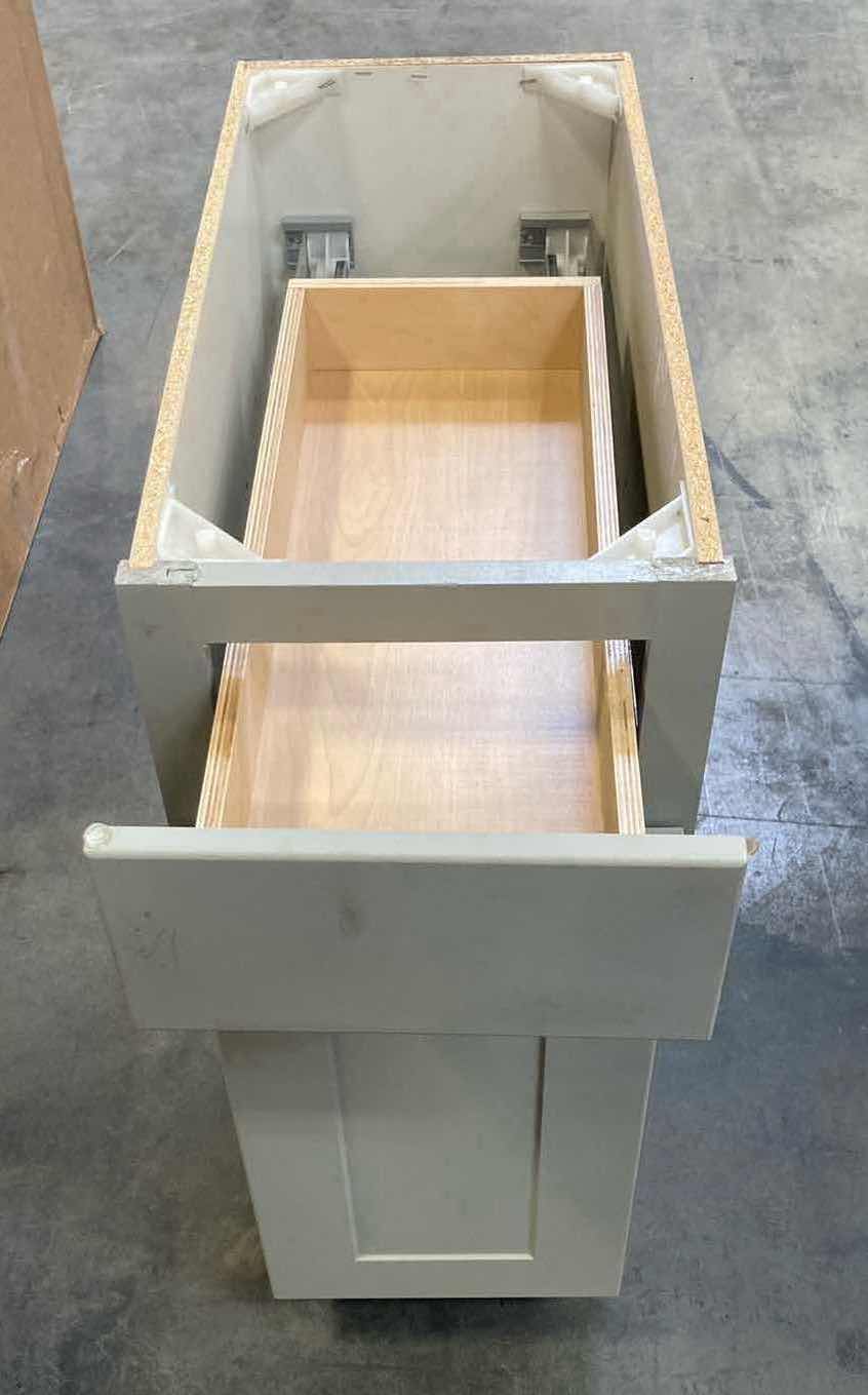 Photo 1 of LEEDO SAVOY WHITE PEBBLE FINISH 1 DOOR 1 DRAWER & 1 SHELF BASE CABINET 12” X 24” H34.5”