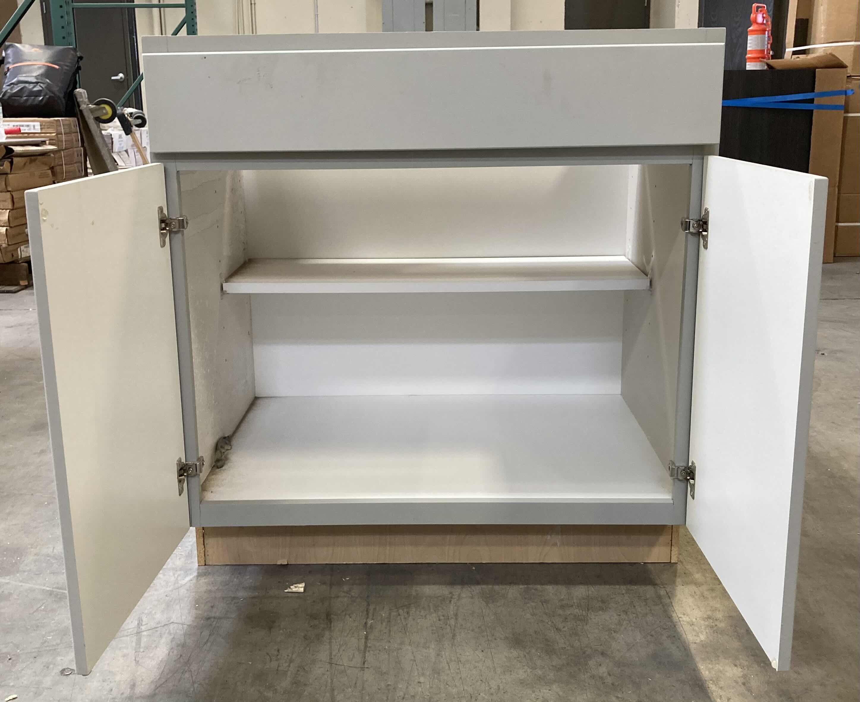 Photo 1 of LEEDO SAVOY WHITE PEBBLE FINISH 2 DOOR 1 DRAWER & 1 SHELF BASE CABINET 33” X 24” H34.5”