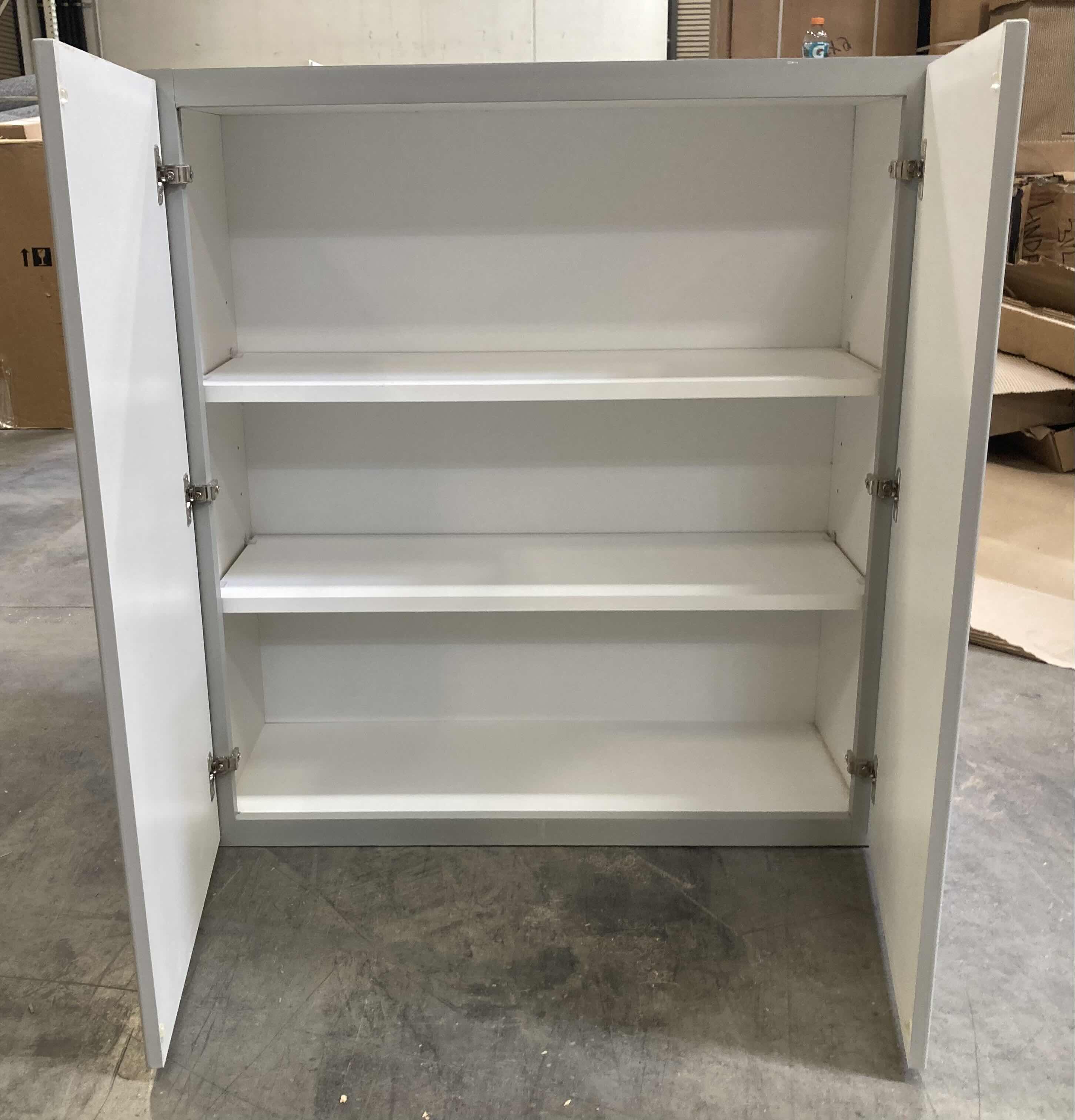 Photo 2 of LEEDO SAVOY WHITE PEBBLE FINISH 2 DOOR 2 SHELF WALL CABINET 33” X 12” H36”