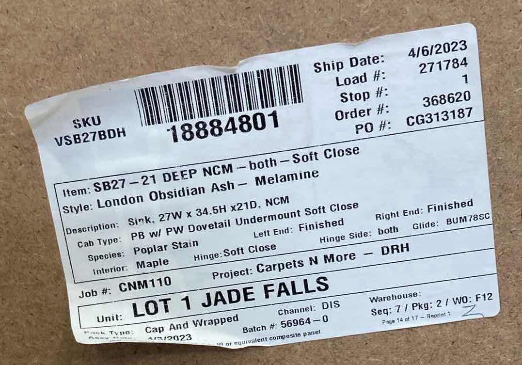 Photo 1 of LEEDO LONDON OBSIDIAN ASH 2 DOOR SINK BASE 27” X 21” H34.5