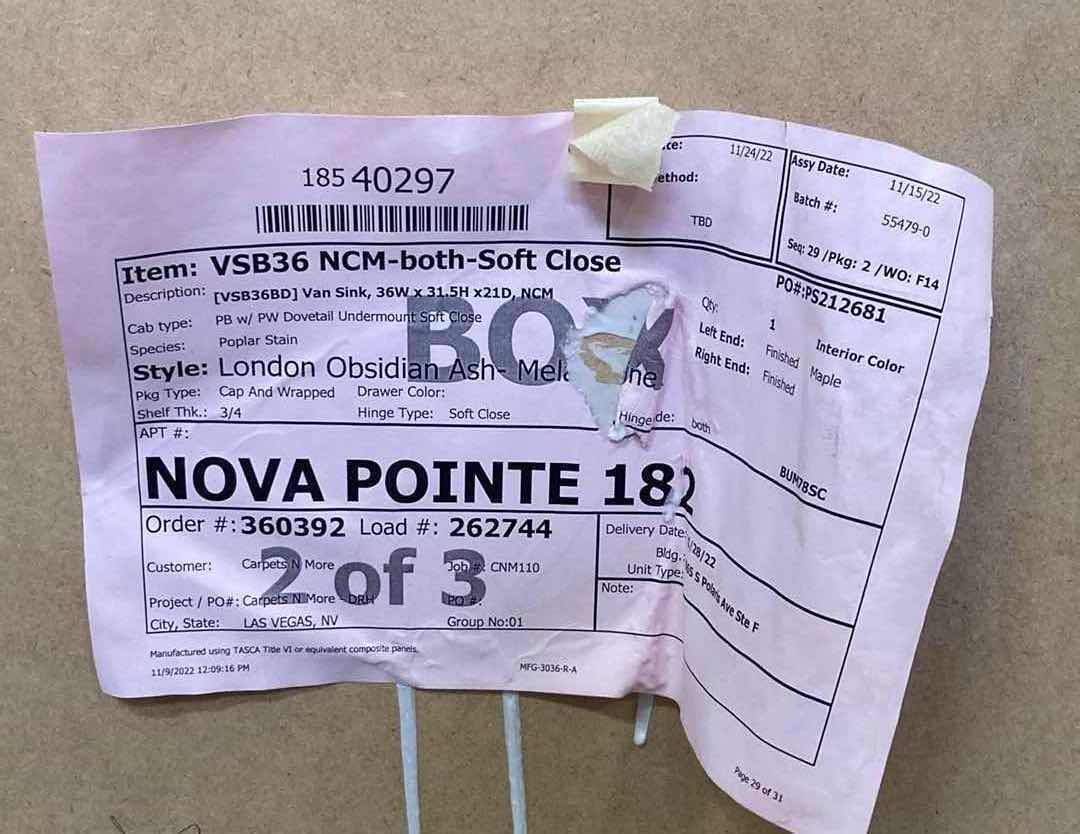 Photo 1 of LEEDO LONDON OBSIDIAN ASH 2 DOOR VANITY BASE CABINET 36” X 21” H31.5”