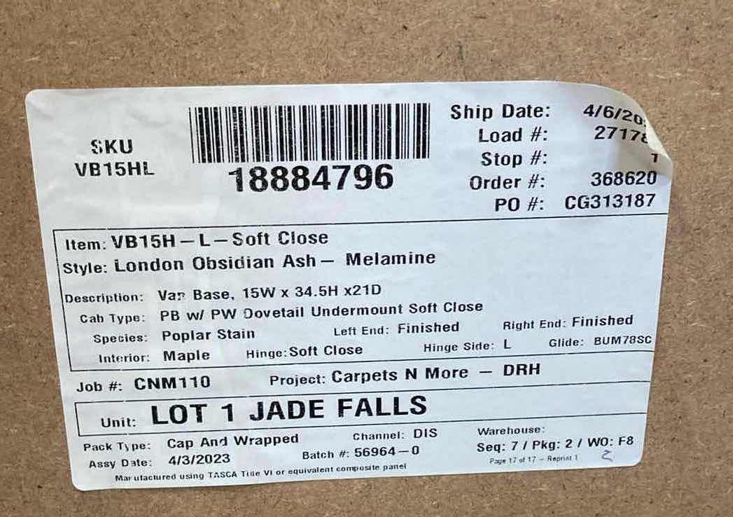 Photo 1 of LEEDO LONDON OBSIDIAN ASH 1 DOOR 1 DRAWER BASE CABINET 15” X 21” H34.5