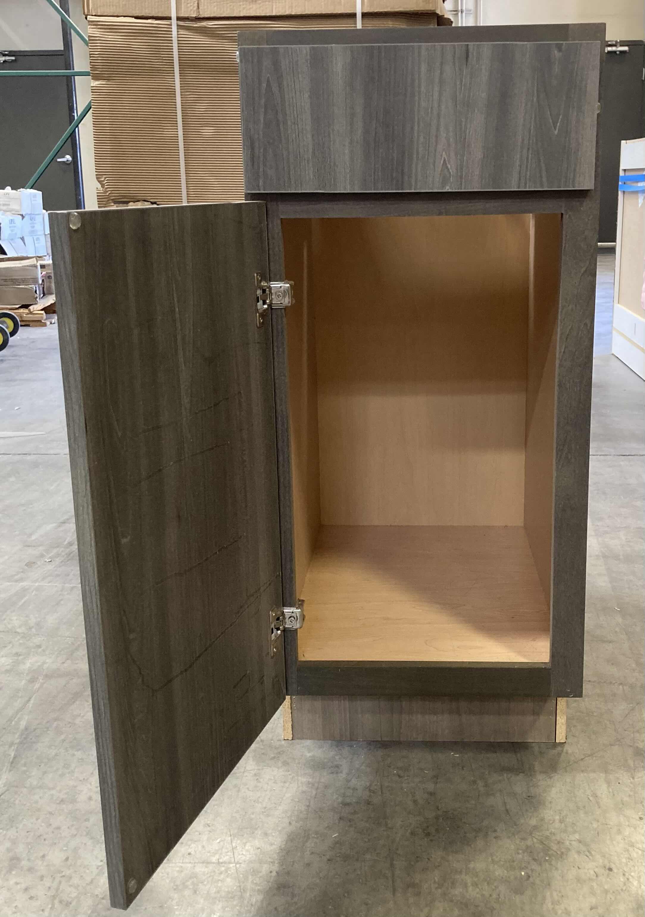 Photo 1 of LEEDO LONDON OBSIDIAN ASH 1 DOOR 1 DRAWER BASE CABINET 15” X 21” H34.5