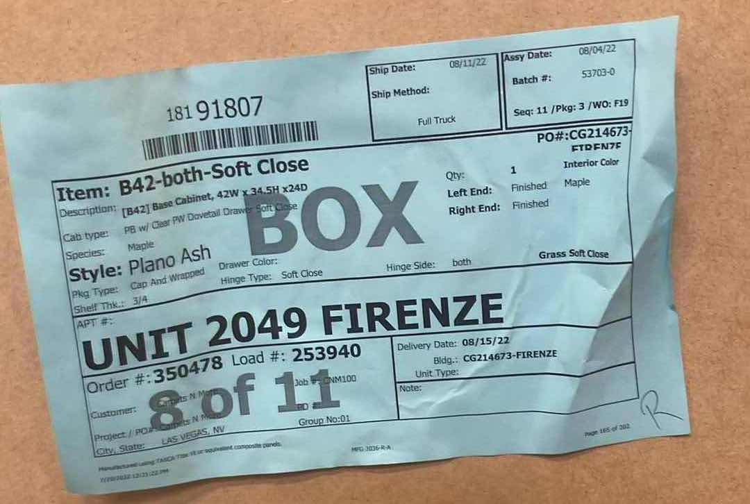 Photo 1 of LEEDO PLANO ASH 2 DOOR 2 DRAWER & 1 SHELF BASE CABINET 42” X 24” H34.5”