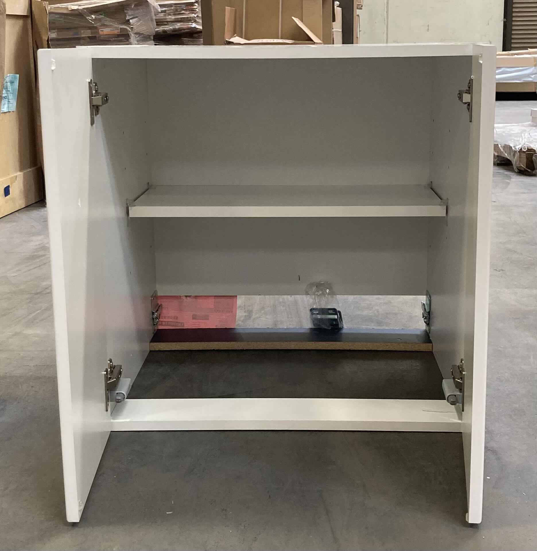 Photo 1 of LEEDO WHITE SATIN 2 DOOR 1 SHELF HANGING VANITY CABINET 24” X 21” H24”