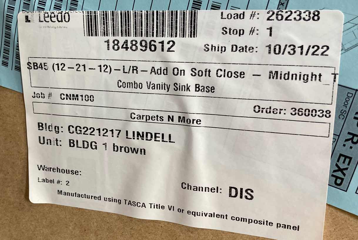 Photo 1 of LEEDO MIDNIGHT TEAK 2 DOOR 2 DRAWER VANITY SINK BASE CABINET 45” X 21” H31.5”