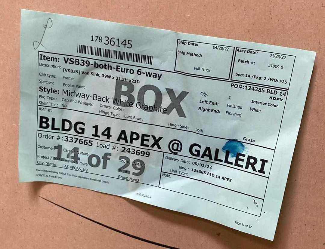 Photo 1 of LEEDO MIDWAY WHITE GRAPHITE 2 DOOR VANITY SINK BASE 39” X 21” H31.5”