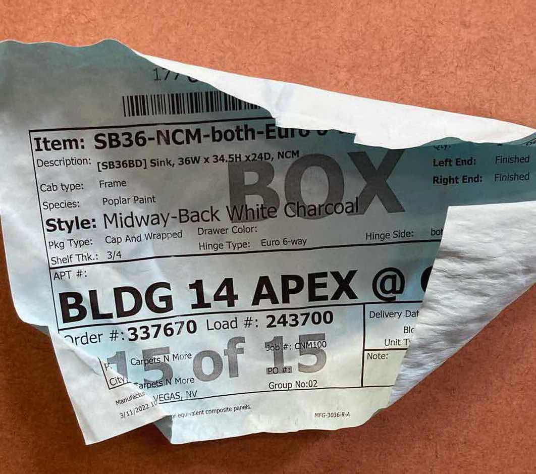 Photo 1 of LEEDO MIDWAY WHITE CHARCOAL 2 DOOR SINK BASE CABINET 36” X 24” H34.5”