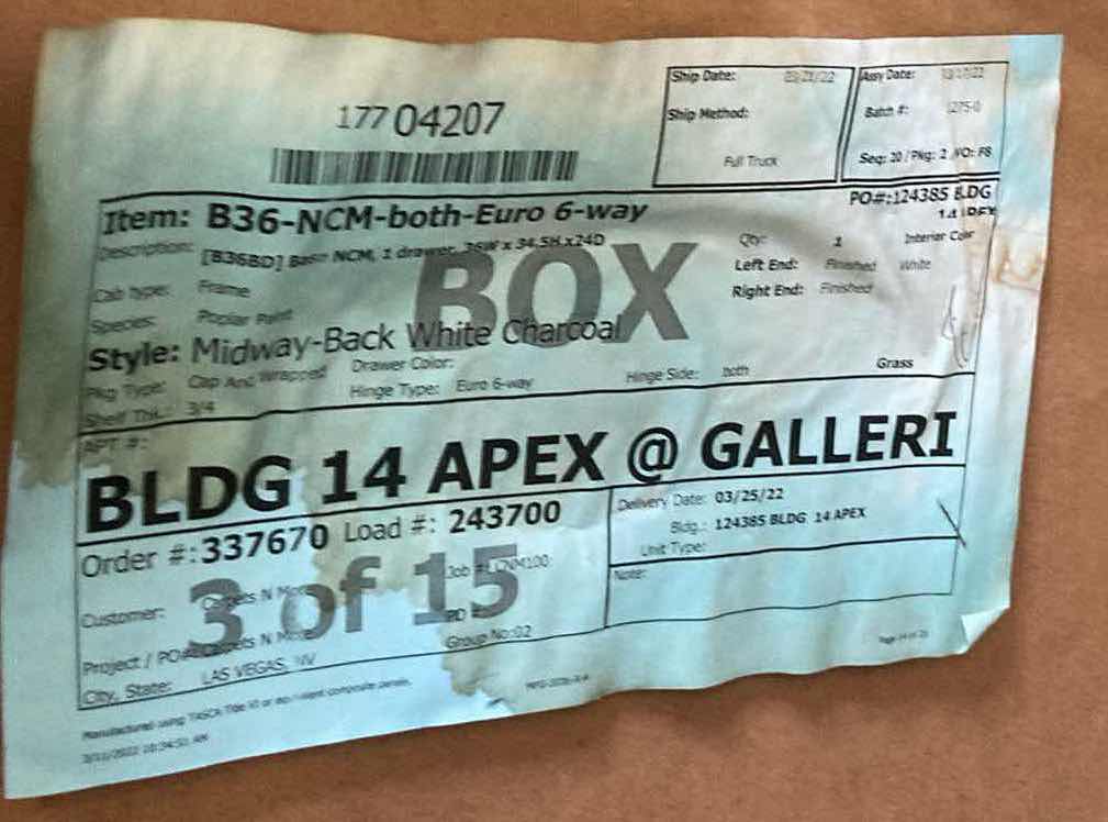 Photo 1 of LEEDO MIDWAY WHITE CHARCOAL 2 DOOR 1 DRAWER & 1 SHELF BASE CABINET 36” X 24” H34.5”