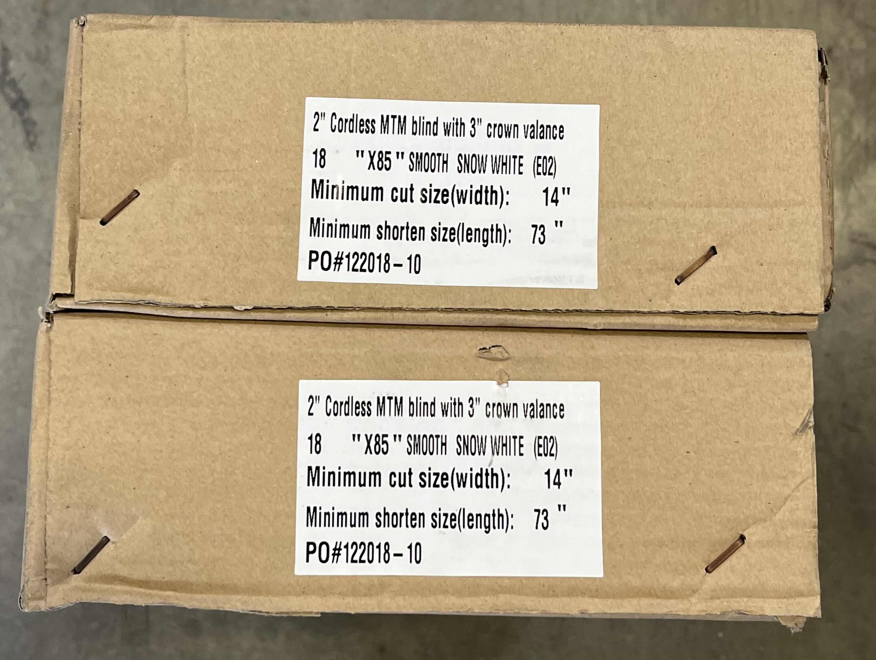 Photo 1 of A BETTER BLIND SMOOTH SNOW WHITE FINISH 2” CORDLESS FAUXWOOD BLINDS W 3” CROWN VALANCE (SET OF 2) 18” X 85”