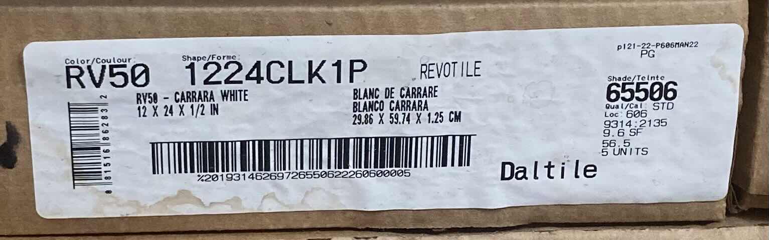 Photo 1 of DALTILE REVOTILE CARRARA WHITE FINISH SNAP IN CLICK MATTE CERAMIC TILE 12” X 24” (9.6SQFT PER CASE/24CASES APPROX 230.4SQFT TOTAL) READ NOTES