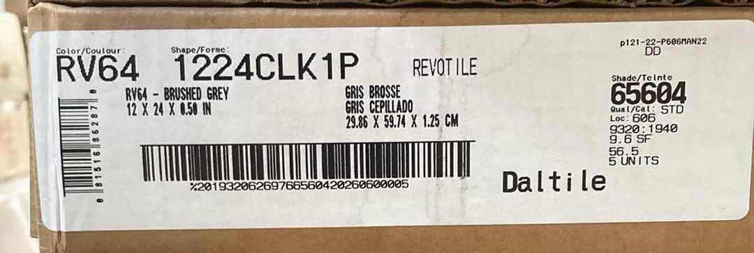 Photo 1 of DALTILE REVOTILE BRUSHED GREY FINISH SNAP IN CLICK MATTE CERAMIC TILE 12” X 24” (9.6SQFT PER CASE/55CASES APPROX 528SQFT TOTAL) READ NOTES