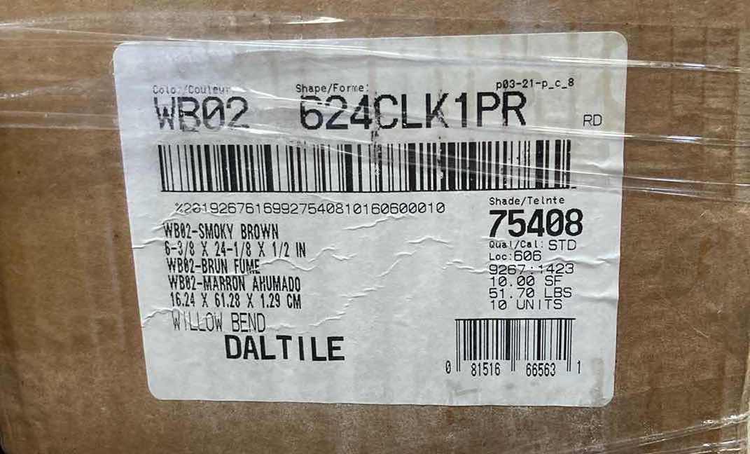 Photo 1 of DALTILE WILLOW BEND SMOKY BROWN WOOD FINISH SNAP IN CLICK MATTE CERAMIC TILE 6” X 24” (10SQFT PER CASE/66CASES APPROX 660SQFT TOTAL) READ NOTES