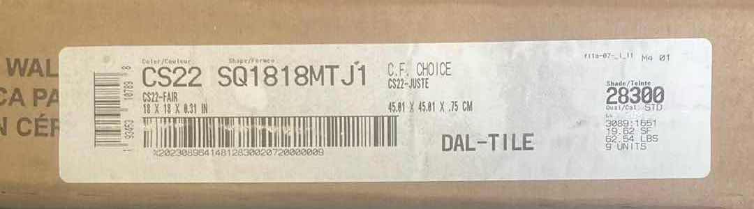 Photo 1 of DALTILE CHOICE FAIR FINISH CERAMIC TILE 18” X 18” (19.62SQFT PER CASE/22CASES APPROX 431.64SQFT TOTAL) READ NOTES