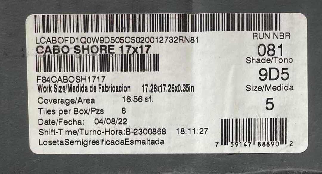 Photo 1 of EMSER TILE CABO SHORE FINISH MATTE CERAMIC TILE 17” X 17” (16.56SQFT PER CASE/15CASES APPROX 248.4SQFT TOTAL) READ NOTES