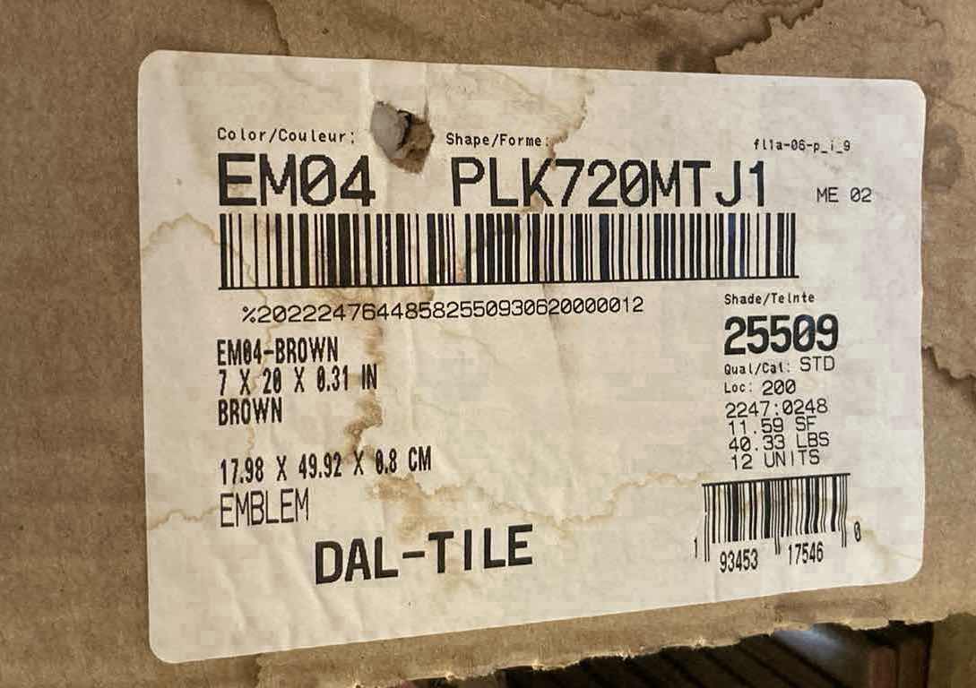 Photo 1 of DALTILE EMBLEM BROWN WOOD FINISH MATTE CERAMIC TILE 7” X 20” (11.59SQFT PER CASE/10CASES APPROX 115.9SQFT TOTAL) READ NOTES