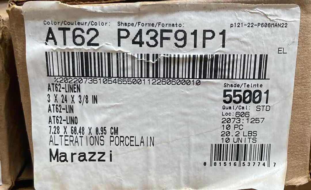 Photo 1 of MARAZZI TILE LINEN FINISH MATTE CERAMIC TILE 3” X 24” (10PC PER CASE/27CASES APPROX 270PC TOTAL) READ NOTES