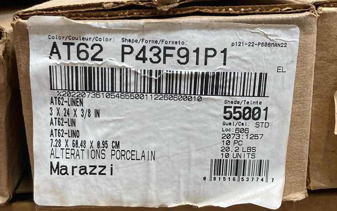 Photo 1 of MARAZZI TILE LINEN FINISH MATTE CERAMIC TILE 3” X 24” (10PC PER CASE/25CASES APPROX 250PC TOTAL) READ NOTES