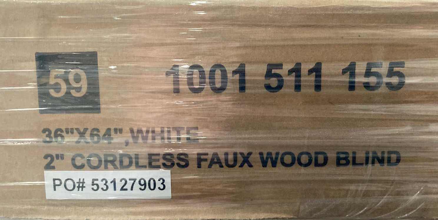 Photo 1 of HOME DECORATORS COLLECTION WHITE FAUX WOOD CORDLESS BLINDS 36” X 64” (PAIR OF 2)