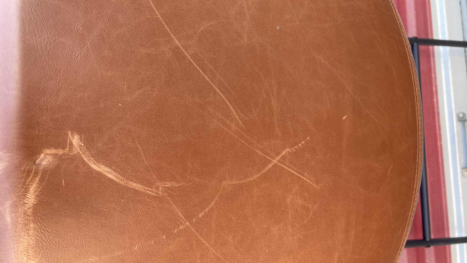 Photo 1 of HENGLIN HOME ARMLESS INDUSTRIAL BROWN FAUX LEATHER BARSTOOLS 18” X 16” H36” (2)