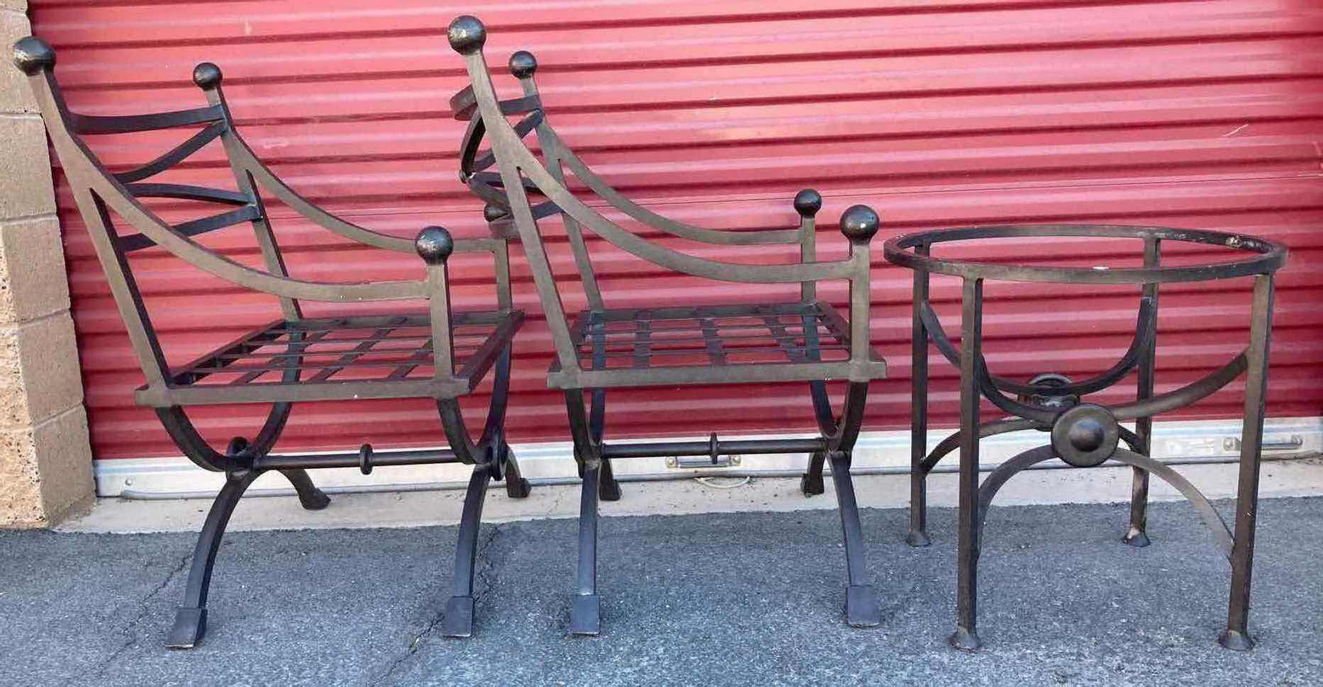 Photo 1 of AGED BRONZE FINISH METAL FRAME PATIO CHAIRS 24” X 20” H36.5” W 22” SIDE TABLE 