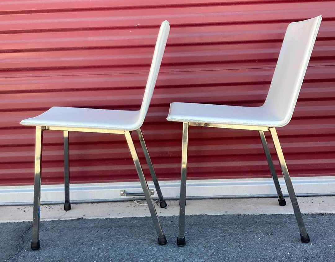 Photo 1 of CB2 PHOENIX IVORY LEATHER DINING CHAIRS 18” X 23” H32” (2)