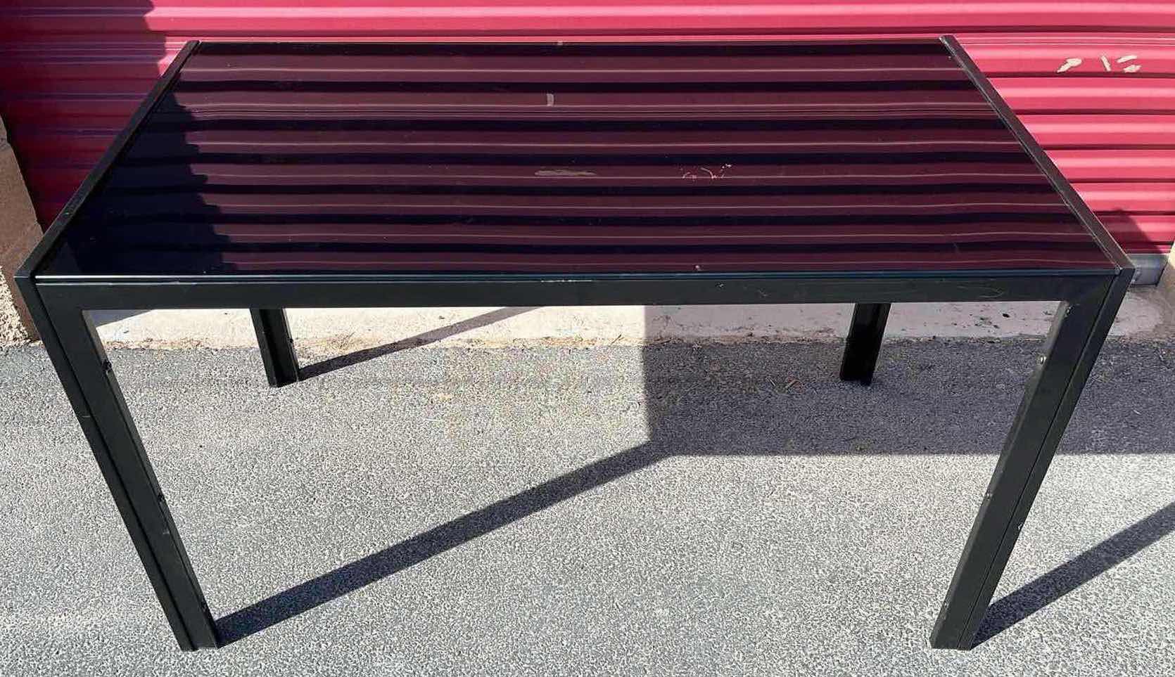 Photo 1 of BLACK FINISH GLASS TOP METAL FRAME TABLE 51.25” X 27.5” H29.75”