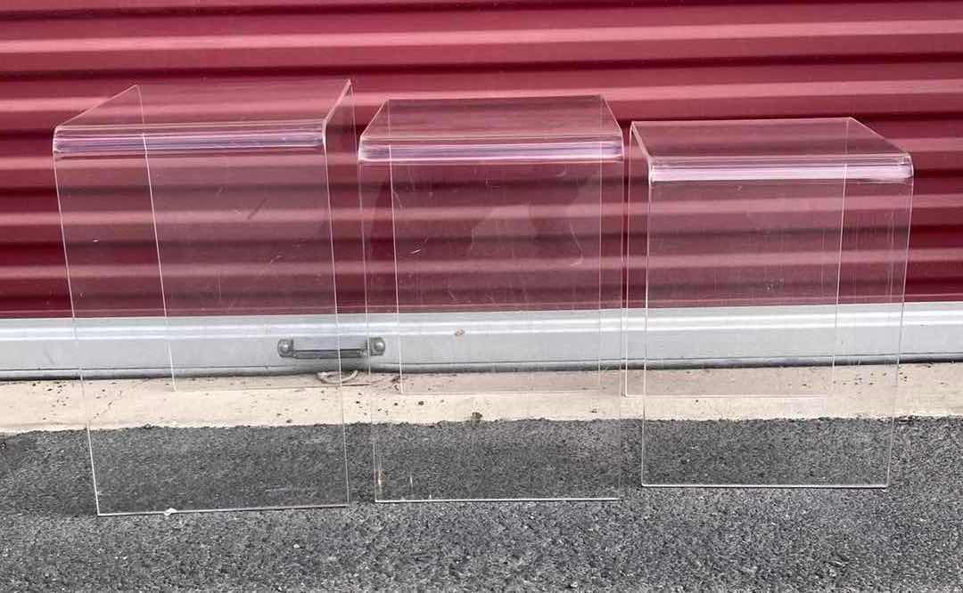 Photo 1 of CLEAR ACRYLIC WATERFALL STYLE SIDE TABLES (SET OF 3)