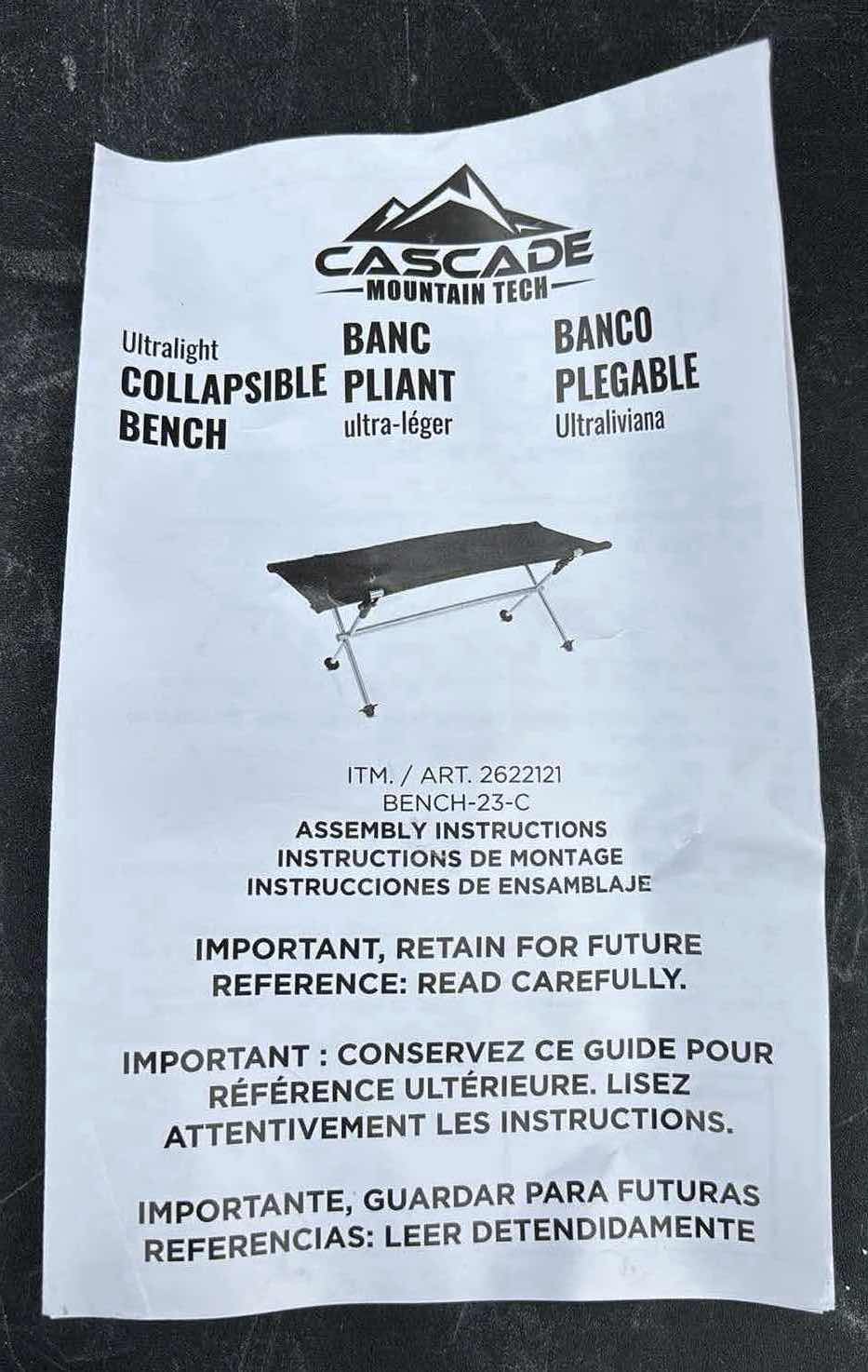 Photo 1 of CASCADE MOUNTAIN TECH ULTRALIGHT 2-PERSON COLLAPSIBLE BENCH