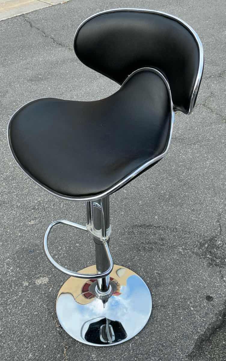 Photo 1 of MODERN UPHOLSTERY AIRLIFT ADJUSTABLE SWIVEL BARSTOOL W CHROME BASE & FOOTREST 17.75” X 21.25” H34”