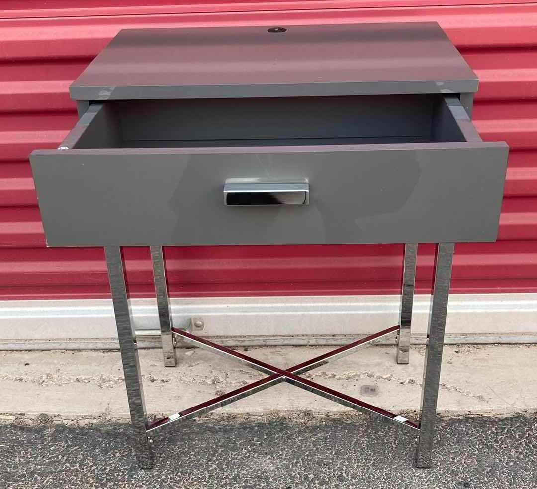 Photo 1 of COASTER COMPANY GREY CHROME FINISH STEEL FLOATING TOP ACCENT TABLE W USB PLUG 18” X 11.75” H23.75”