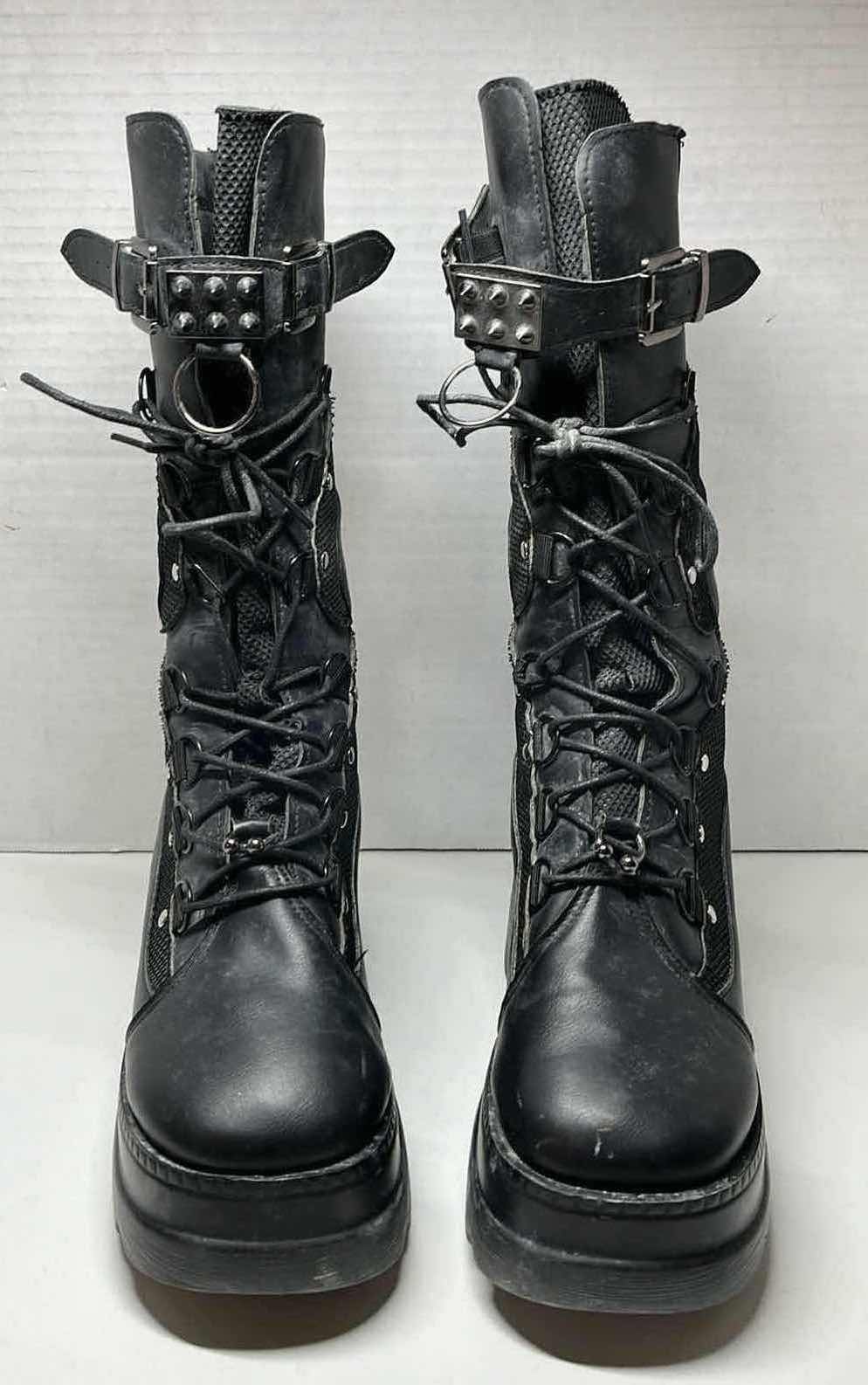 Photo 1 of PUNK ROCK STYLE 14” HIGH BLACK LEATHER PLATFORM BOOTS WOMENS SIZE 8/8.5