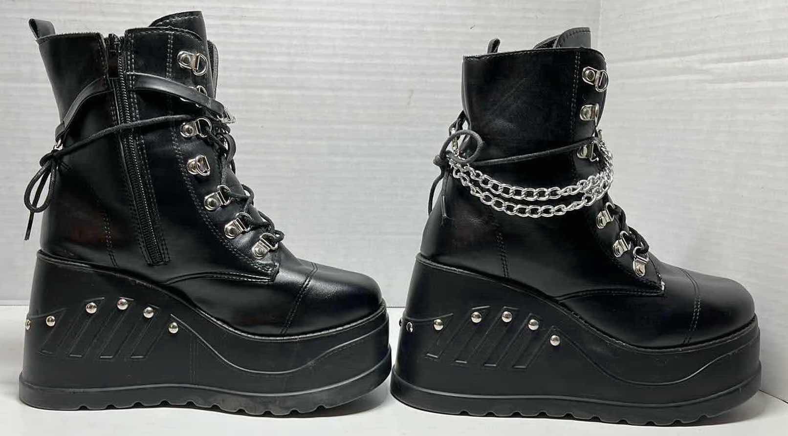 Photo 1 of ROCKER STYLE 10” HIGH BLACK LEATHER PLATFORM BOOTS WOMENS SIZE 39/8