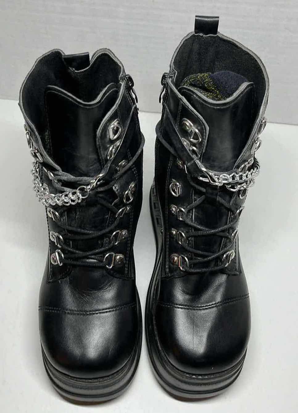 Photo 1 of ROCKER STYLE 10” HIGH BLACK LEATHER PLATFORM BOOTS WOMENS SIZE 39/8